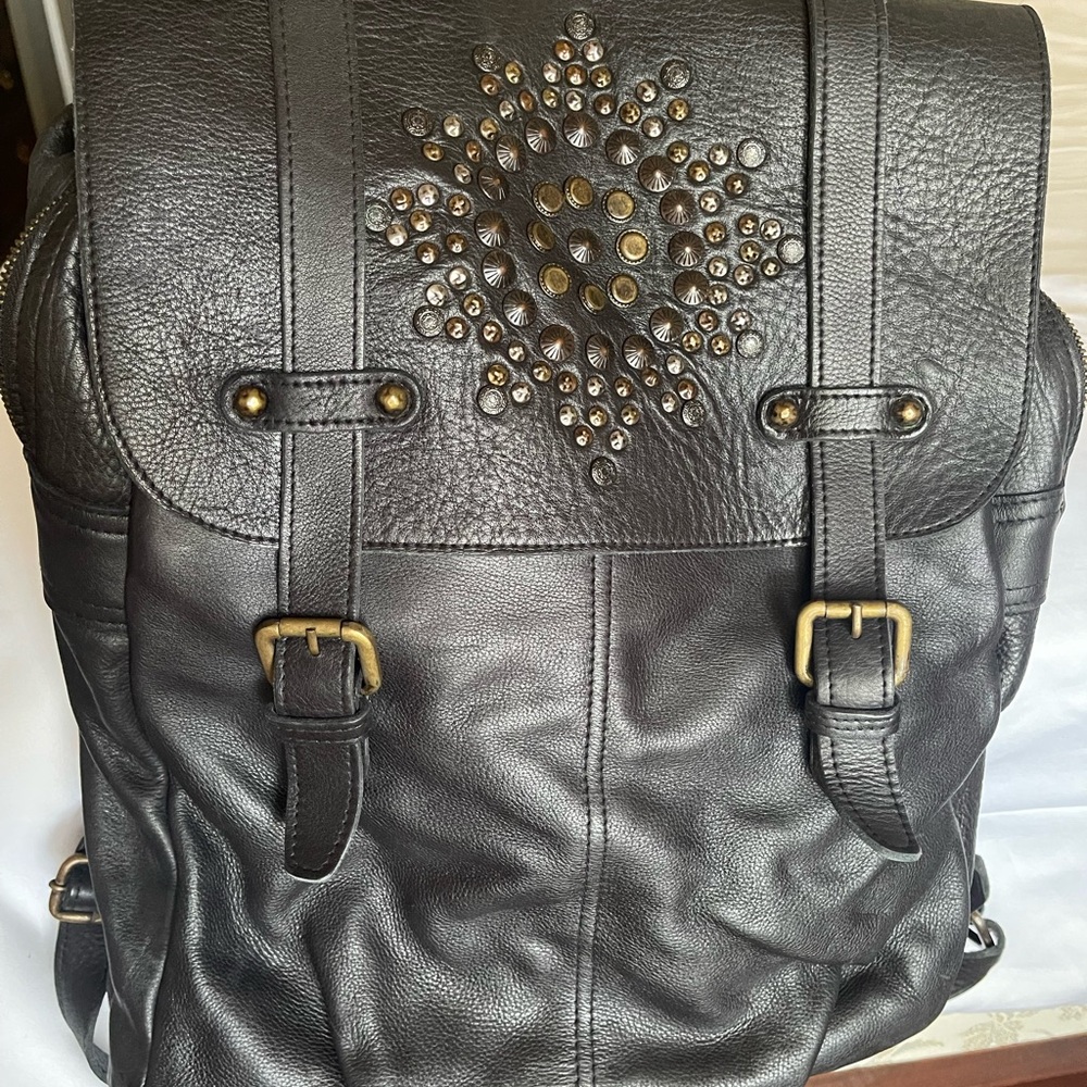 Real Leather Backpack with Studded Design